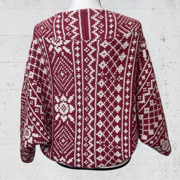 CAbi Red Ivory Fair Isle Nordic Shrug Cardigan Sweater 3/4 Sleeve 971 Size M - Picture 7 of 11